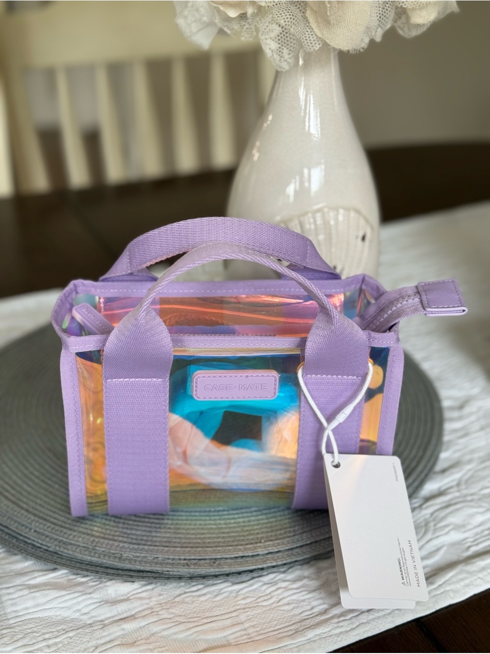 NWT Case-Mate Lavender Iridescent Crossbody Tote with shoulder strap. - Picture 2 of 3